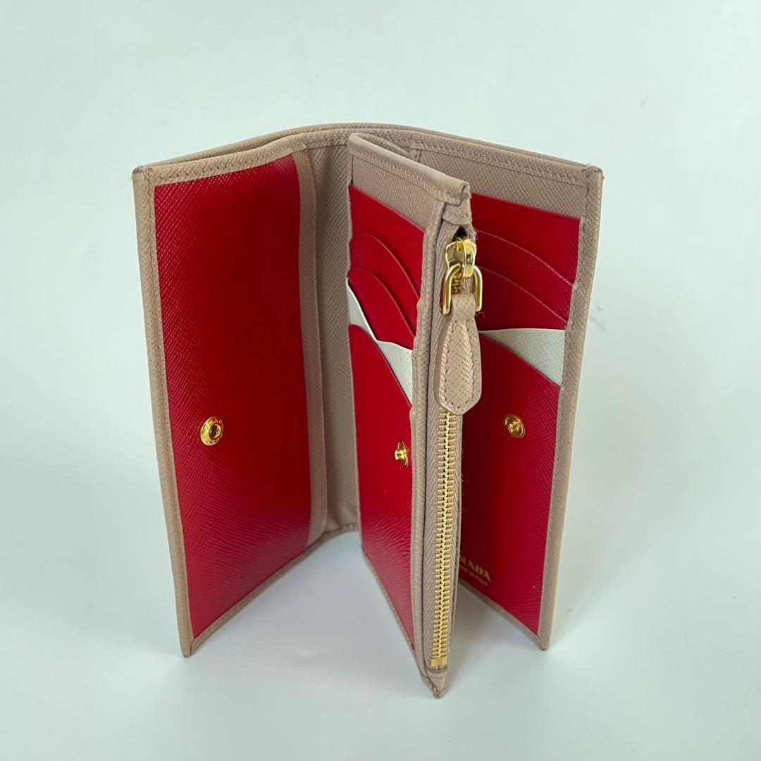 【美品】プラダ 二つ折り財布 サフィアーノ マルチカラー ベージュ 1ML009