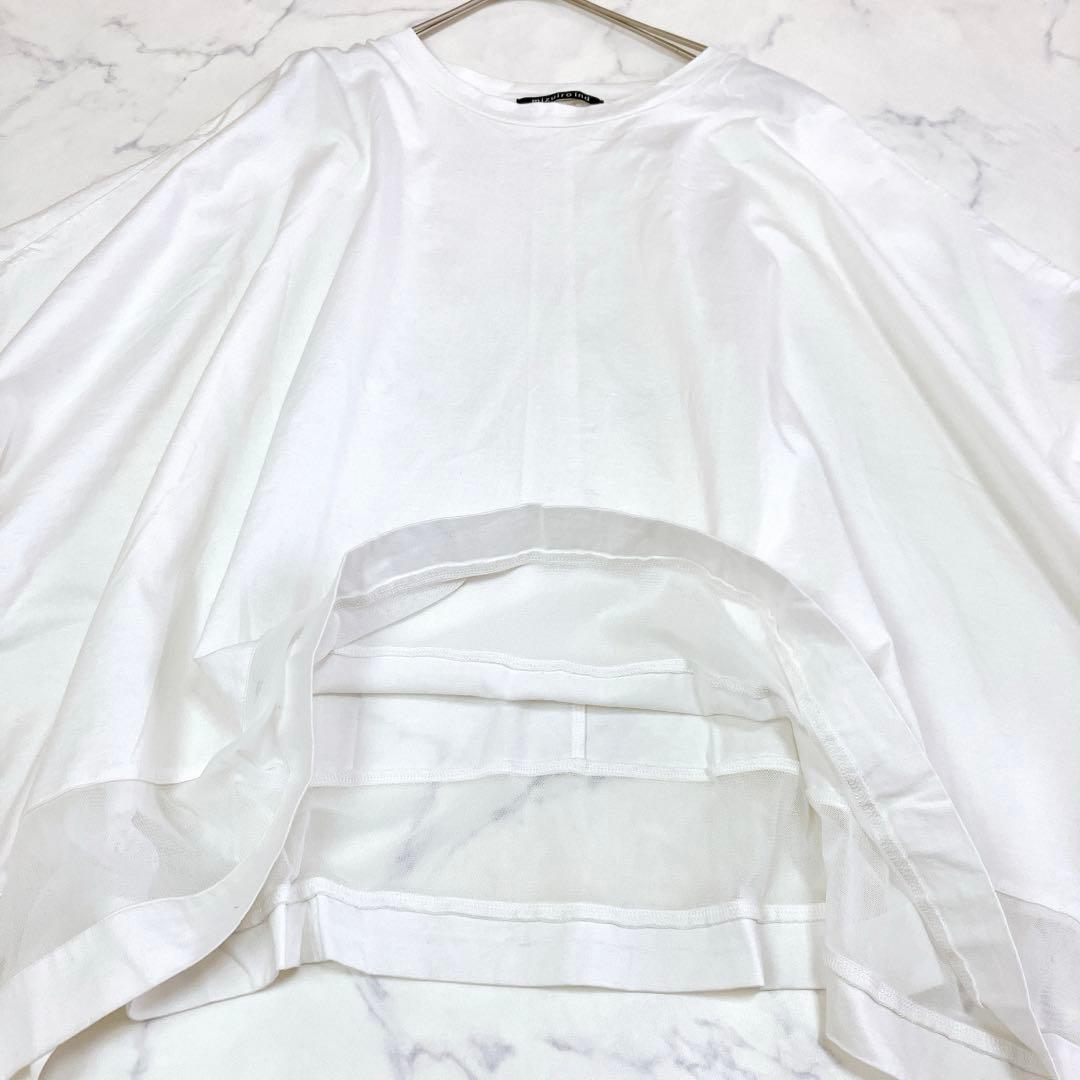 美品＊mizuiro ind メッシュミックスワイドプルオーバ Tシャツ 白