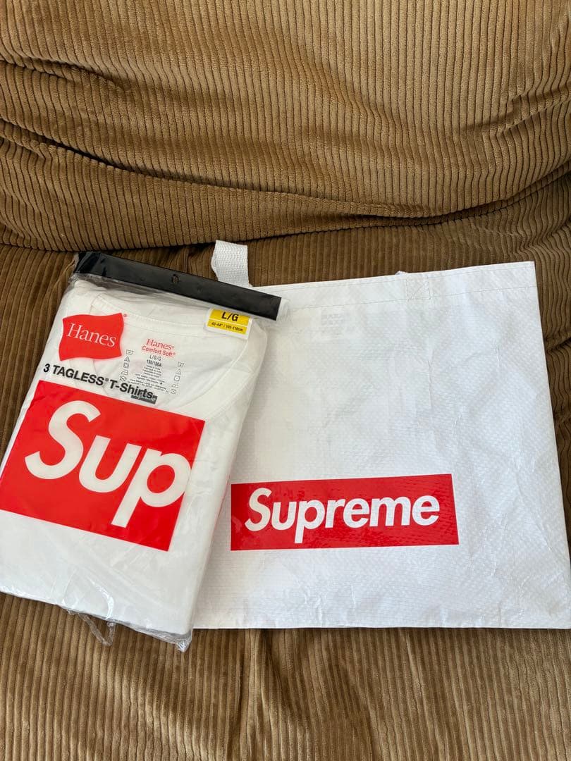 未開封！Hanes Supreme ロゴ タグなしTシャツ 3枚セット L/G