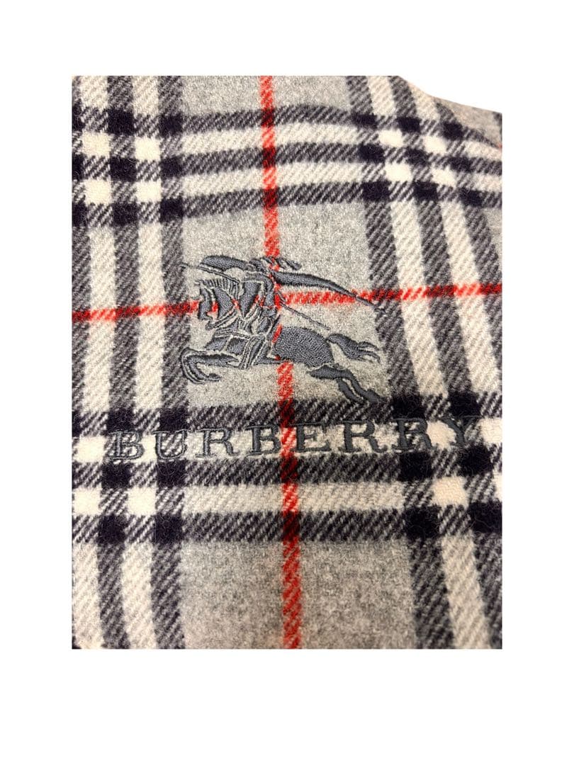BURBERRY LONDON チェック柄 マフラー グレー 刺繍ロゴ フリンジ