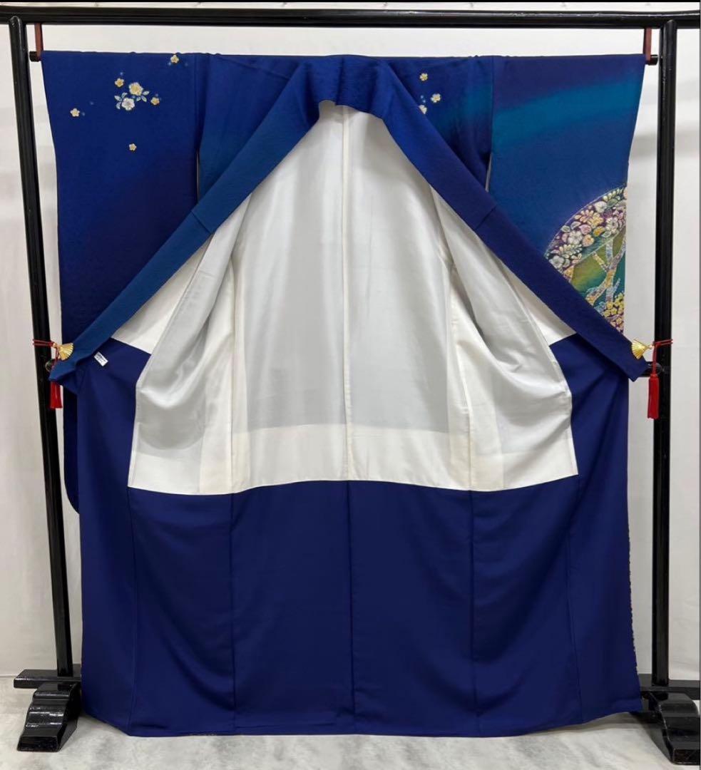 振袖 紺色 辻ヶ花 正絹 【中古】 身丈162cm 裄丈66.5cm