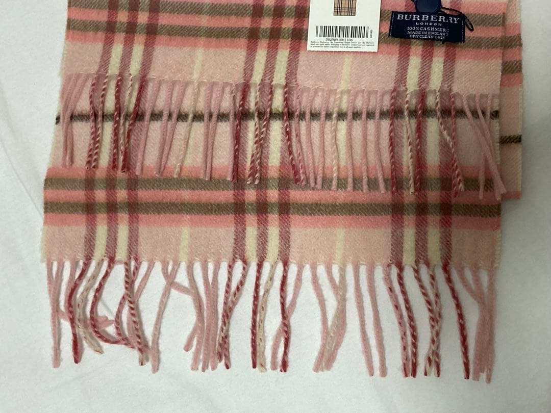 未使用　BURBERRY カシミヤ チェックマフラー ピンク系
