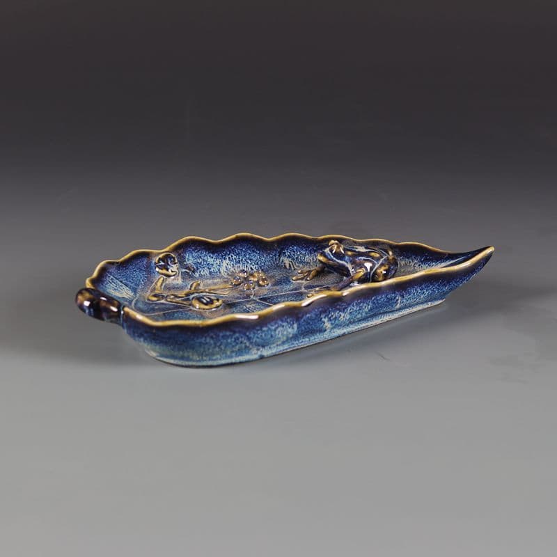 窯変藍花釉木の葉は彫を握筆ま洗  景徳鎮 陶磁器  現代工芸品美術品 置物