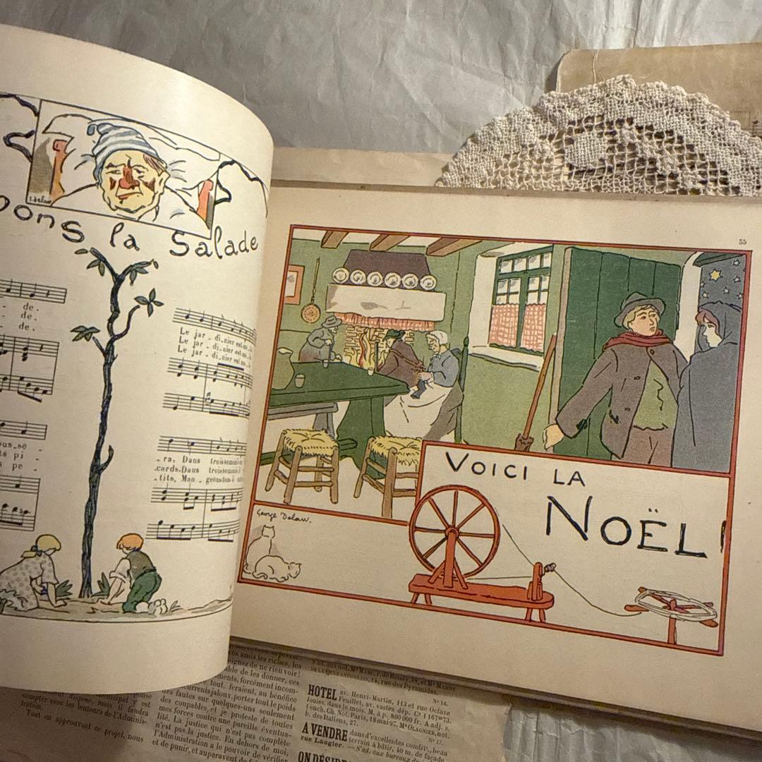 1910年フランス語アンティーク絵本　洋書　古書　楽譜ジャンクジャーナル