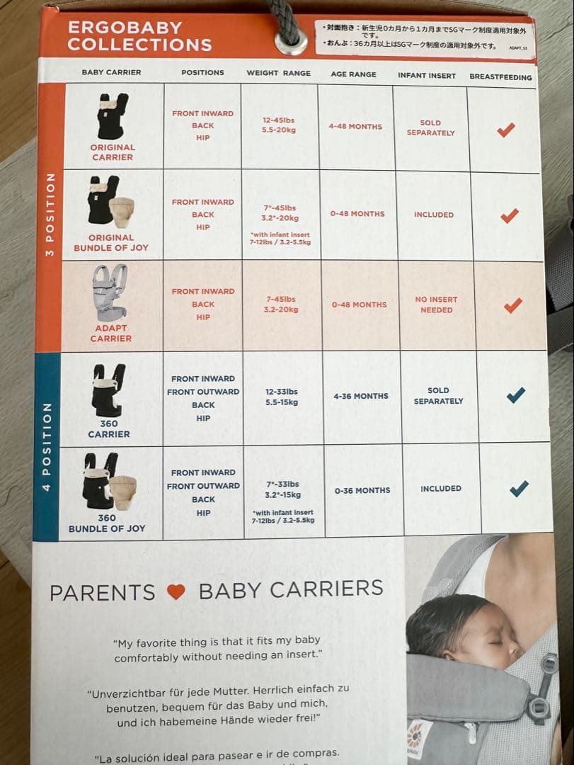 ergobaby ADAPT COOL AIR　ウエストベルト付　グレー