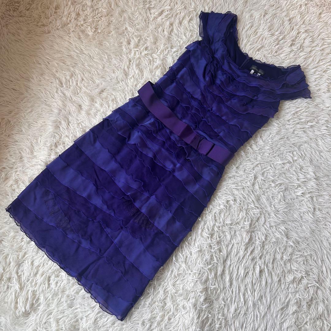 TADASHI SHOJI シルクワンピースドレス　ティアード　フリル　紫