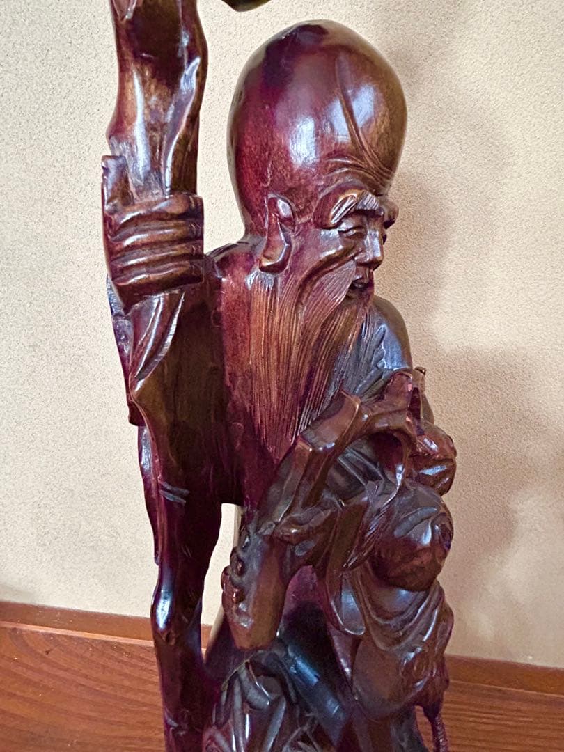 t*e様 (骨董)精密細工 木彫り彫刻 七福神「寿老人」高さ57cm