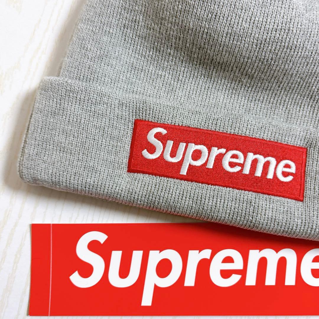 Supreme NEW ERA ニット帽　ビーニー　BOXロゴ　グレー　灰色