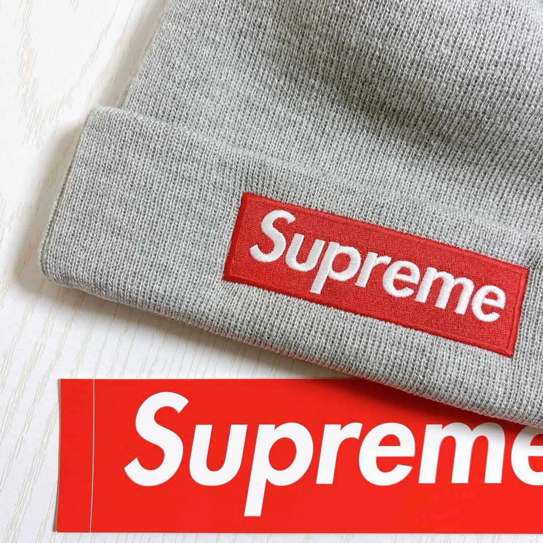 Supreme NEW ERA ニット帽　ビーニー　BOXロゴ　グレー　灰色