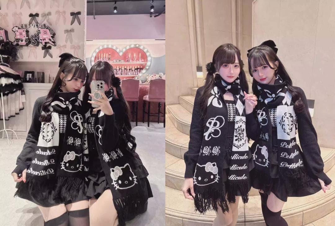 PELLICULE HELLOKITTY hug knit muffler 黒