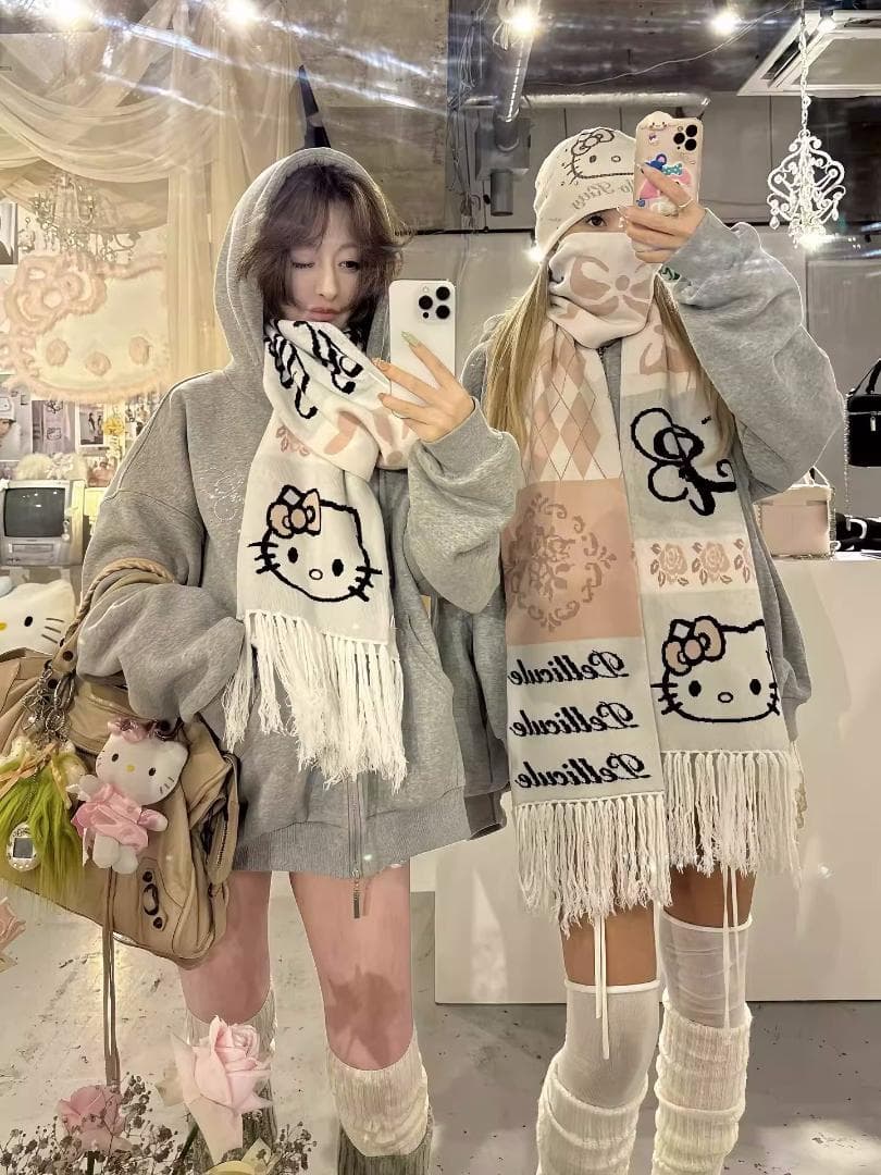 PELLICULE HELLOKITTY hug knit muffler 黒