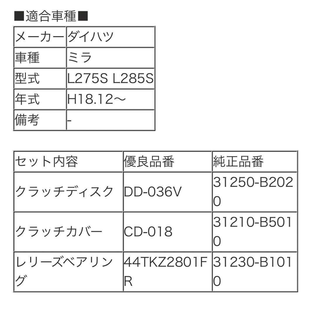 [新品] L275 L285 ダイハツ　ミラ　クラッチ3点セット