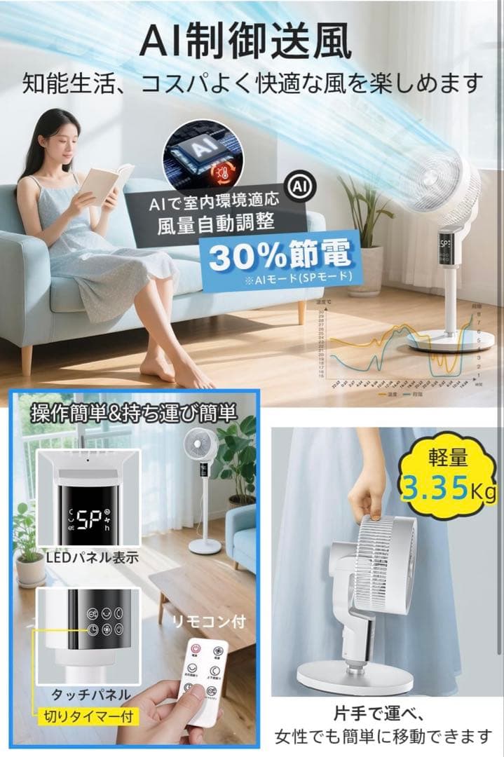 サーキュレーター 扇風機 2025年新型&AIスマート風量調整 大風量