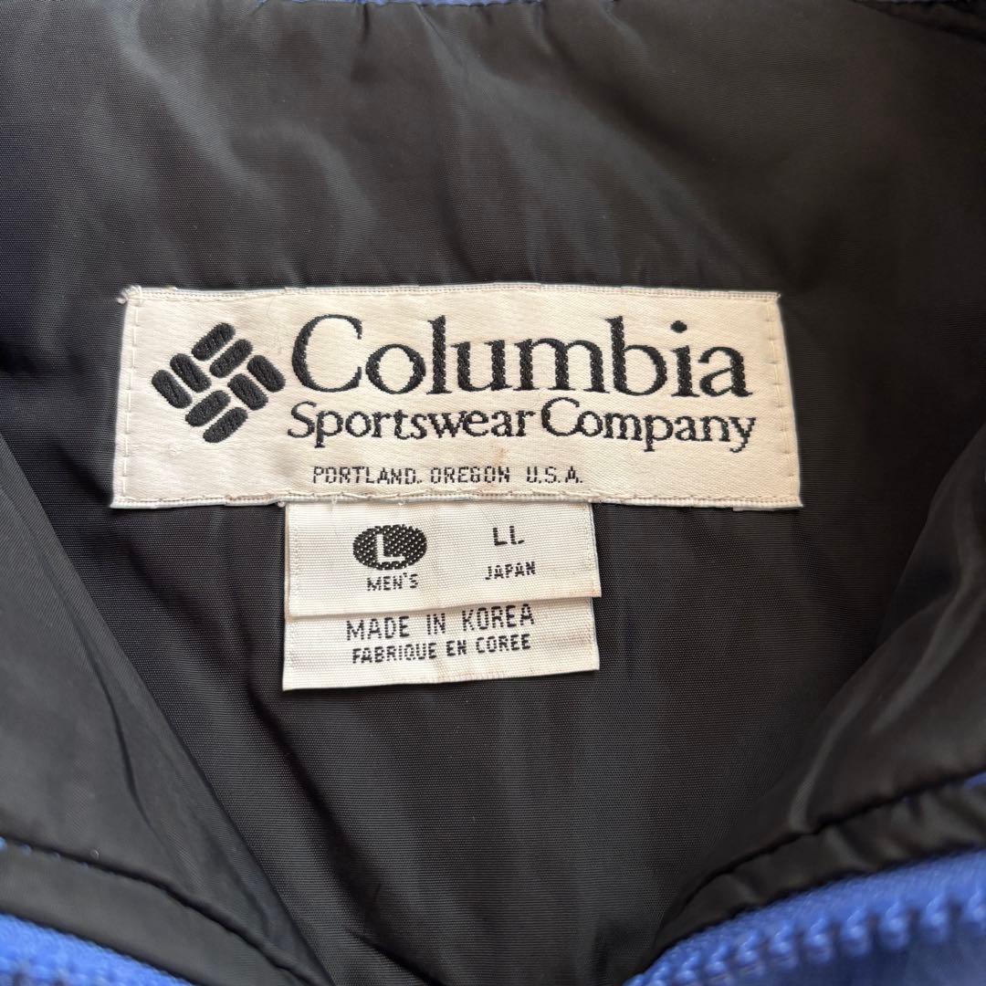 90’s Columbia ナイロンベスト青L白タグ中綿入りバイカラー