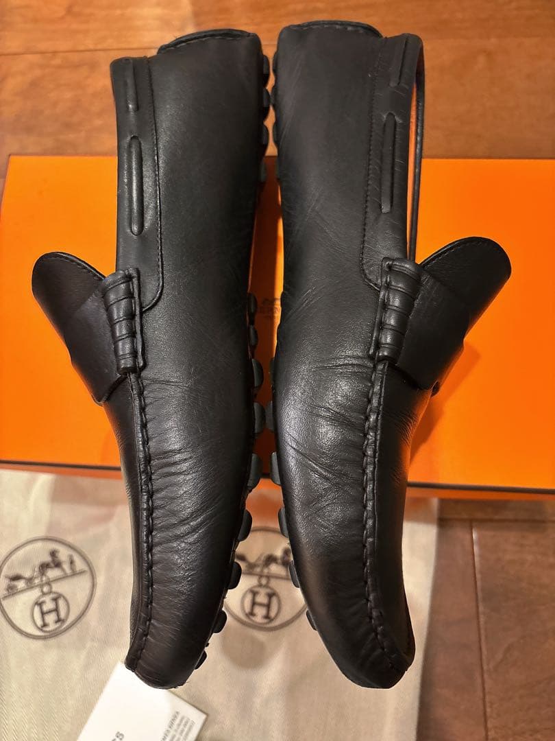 HERMES エルメス　モカシン　黒　43 1/2 27.5センチ程