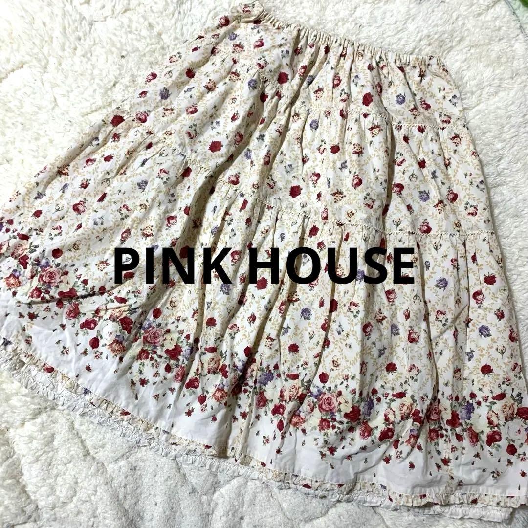 pink house スカート　ホワイト　フリル　ピコフリル　バラ　白