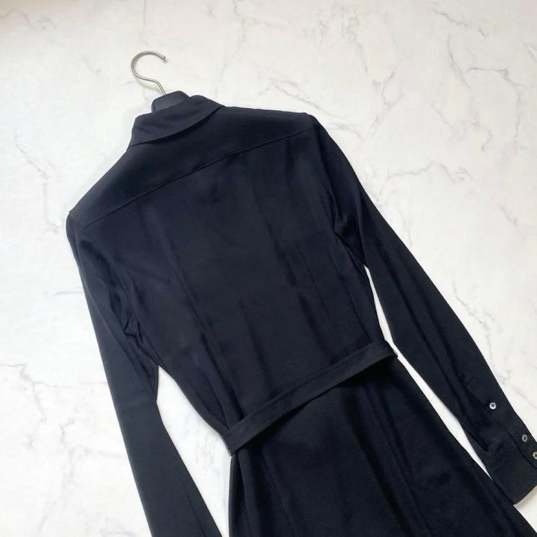 美品✨ラルフローレン シルク90 シャツワンピース シェルバックル 黒 M 9
