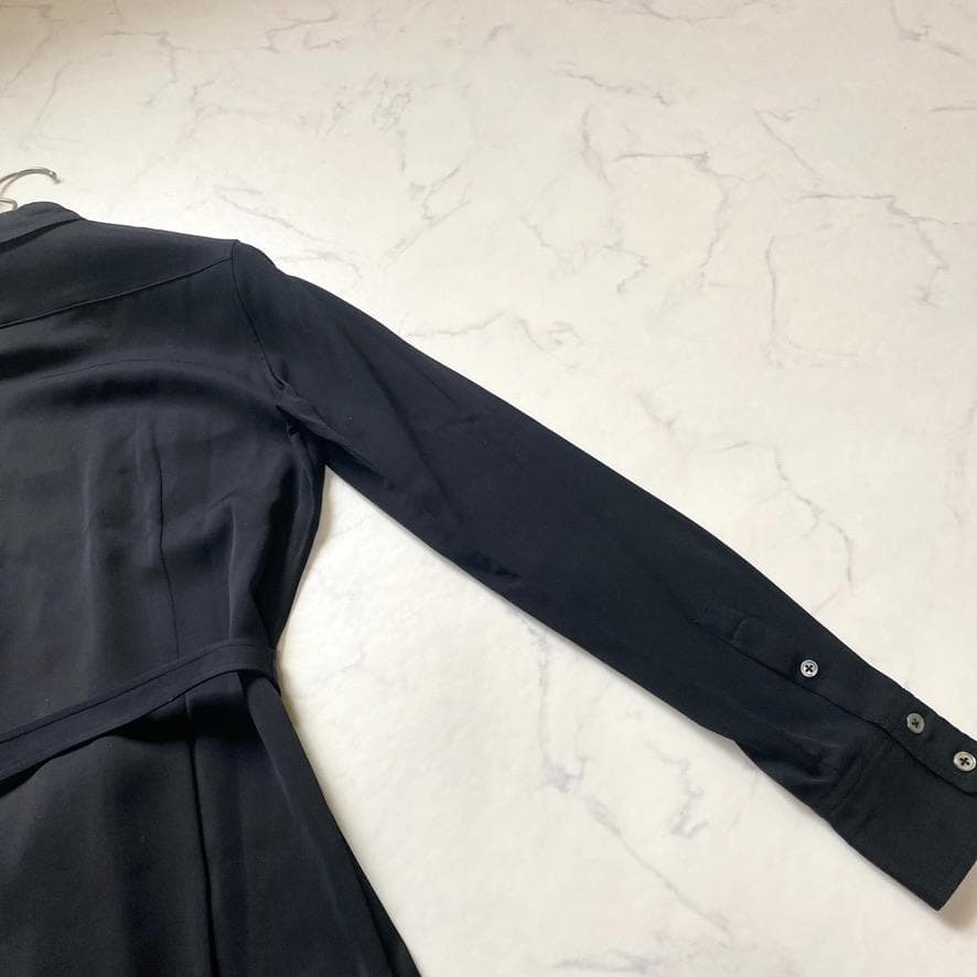 美品✨ラルフローレン シルク90 シャツワンピース シェルバックル 黒 M 9