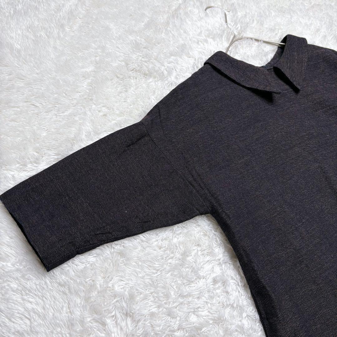 【美品】45R インディゴ ギマツイード ワンピース 襟付き 無地