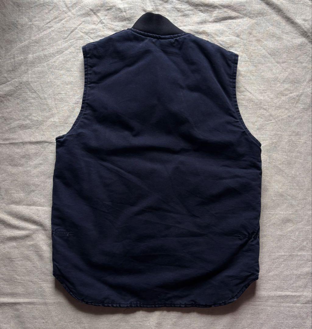 【USA製】Carhartt ダックベスト ネイビー ボロ 腰ゴム tall