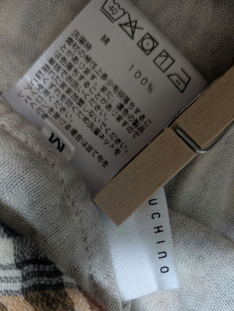 UCHINO　ガーゼ　シャツ　ワンピース　チュニック　チェック　長袖　M