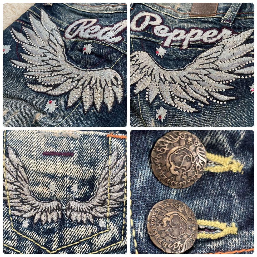 Yuccy希少y2k 00s レッドペッパー　ウイング 刺繍 ラインストー