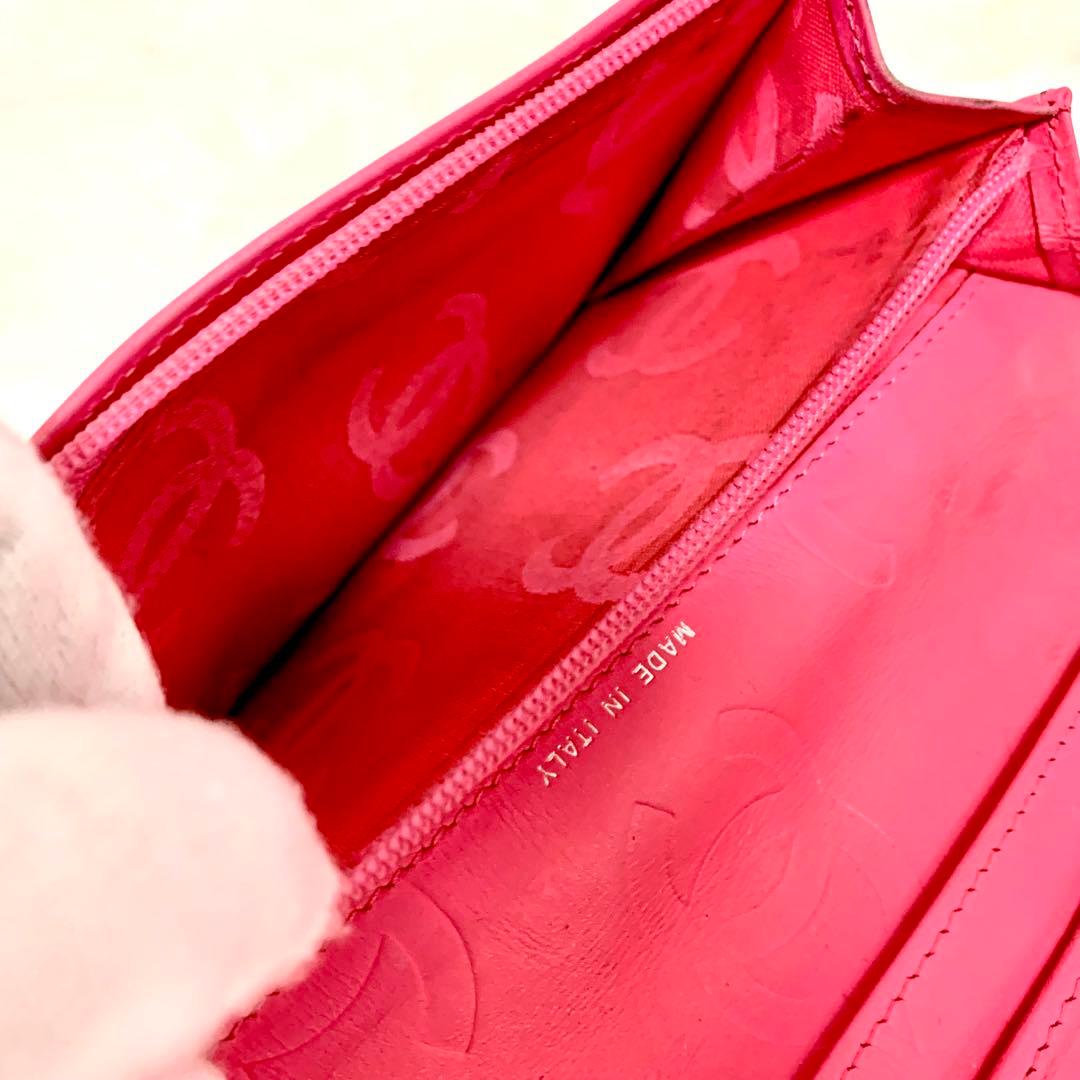 美品！CHANEL カンボンライン 二つ折り財布　黒　ピンク　Ｇカード