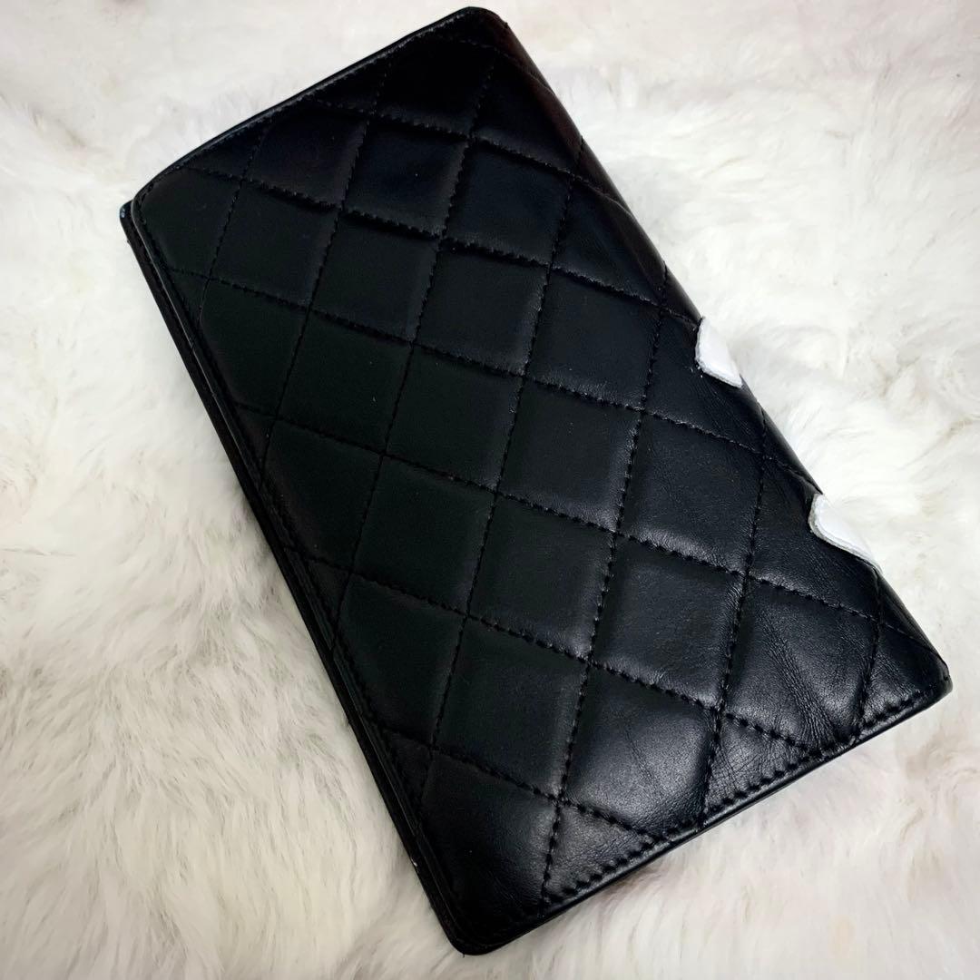 美品！CHANEL カンボンライン 二つ折り財布　黒　ピンク　Ｇカード