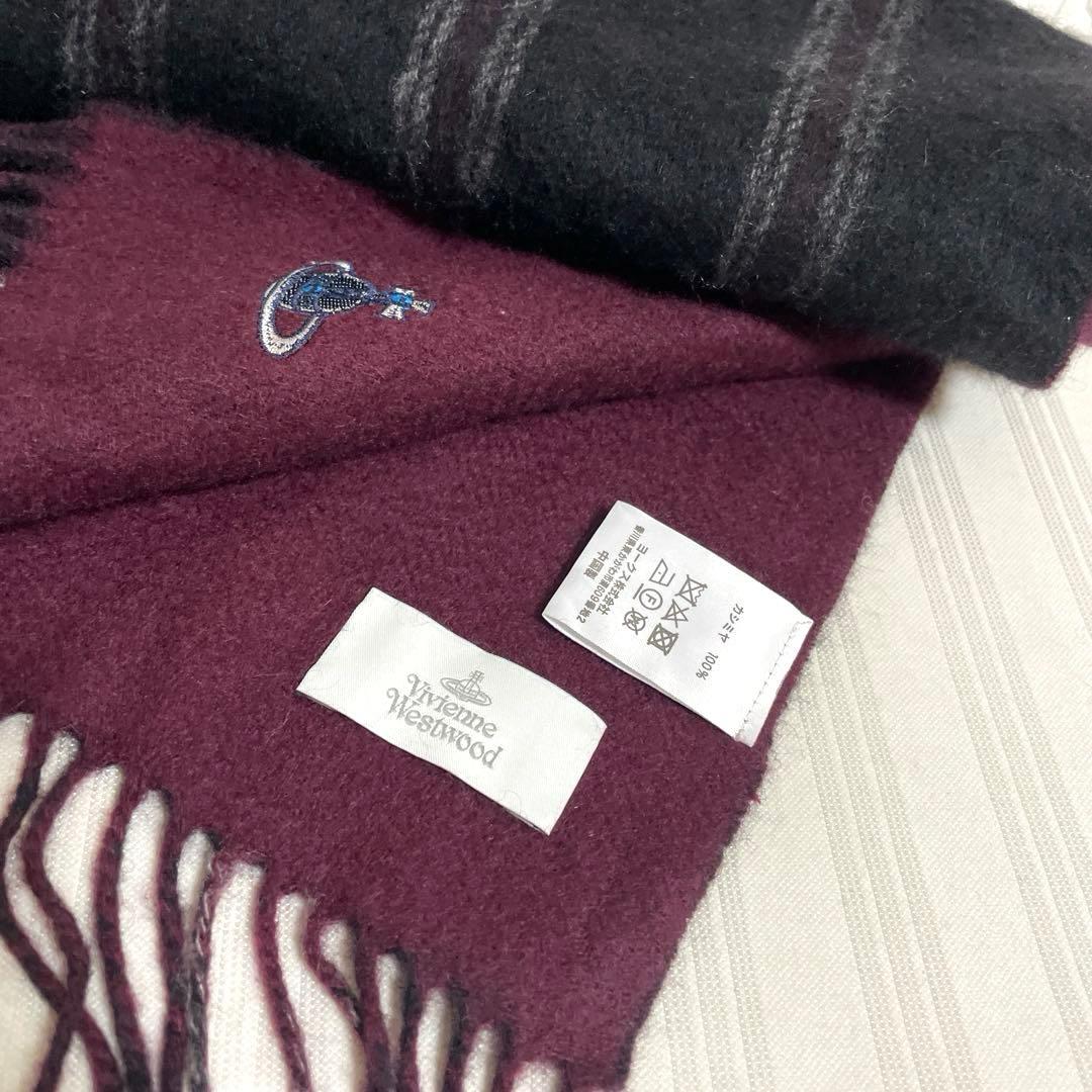 Vivienne Westwood カシミヤ100% マフラー オーブ刺繍 黒系