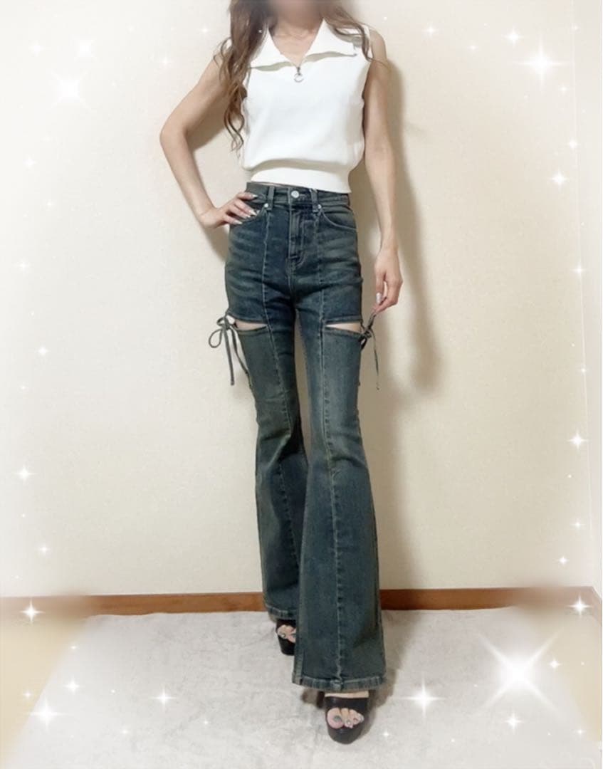 ラスト1点！RESEXXY カットアウトリボンデニムパンツ ブルー