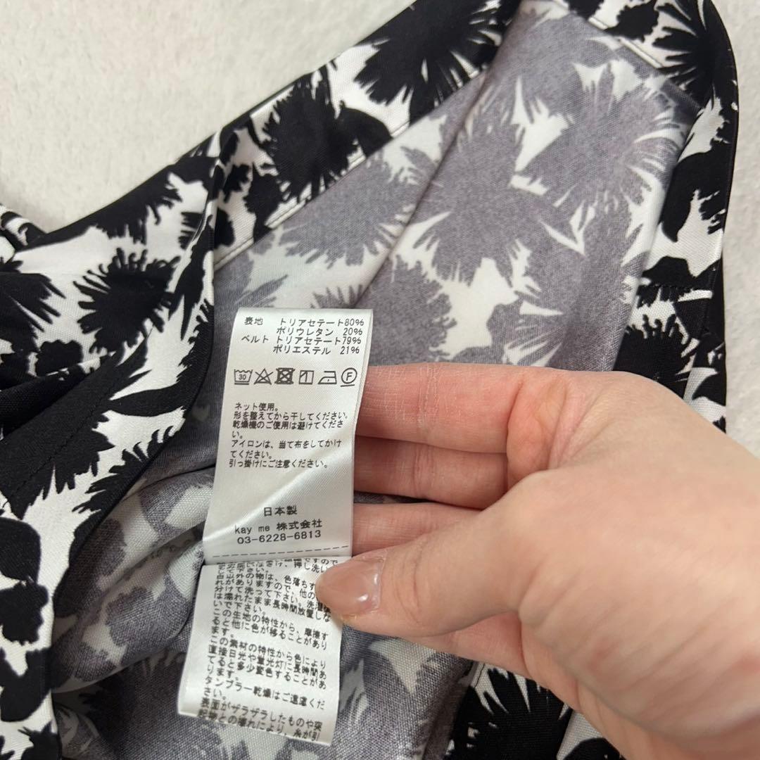 K887 新品未使用 M ケイミー 花柄 ひざ丈ワンピース ブラック レディース