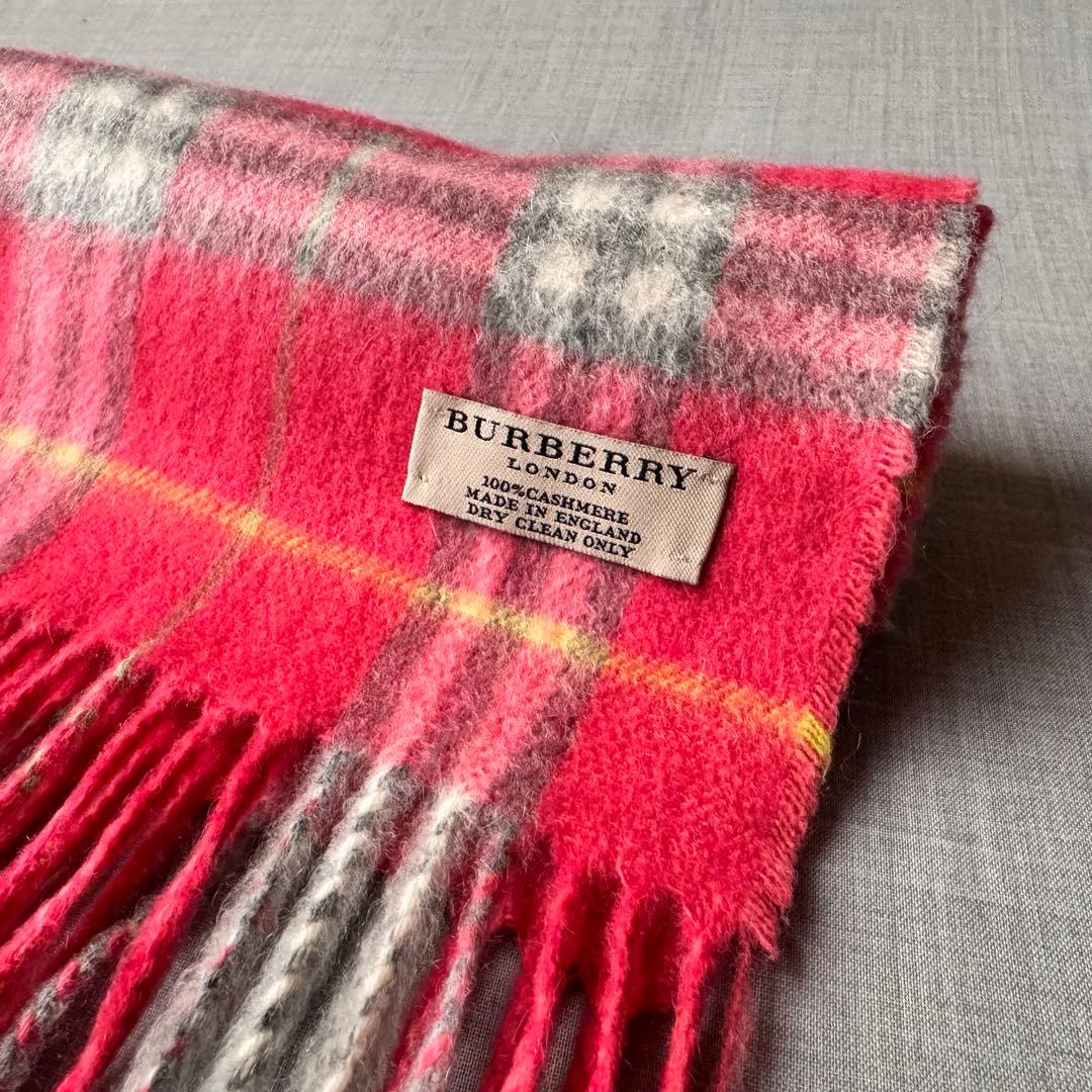 極美品 BURBERRY LONDON イングランド製 カシミヤマフラー ピンク