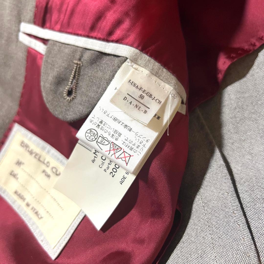 美品 ブルネロクチネリ テーラードジャケット グレージュ 50 XL ウール
