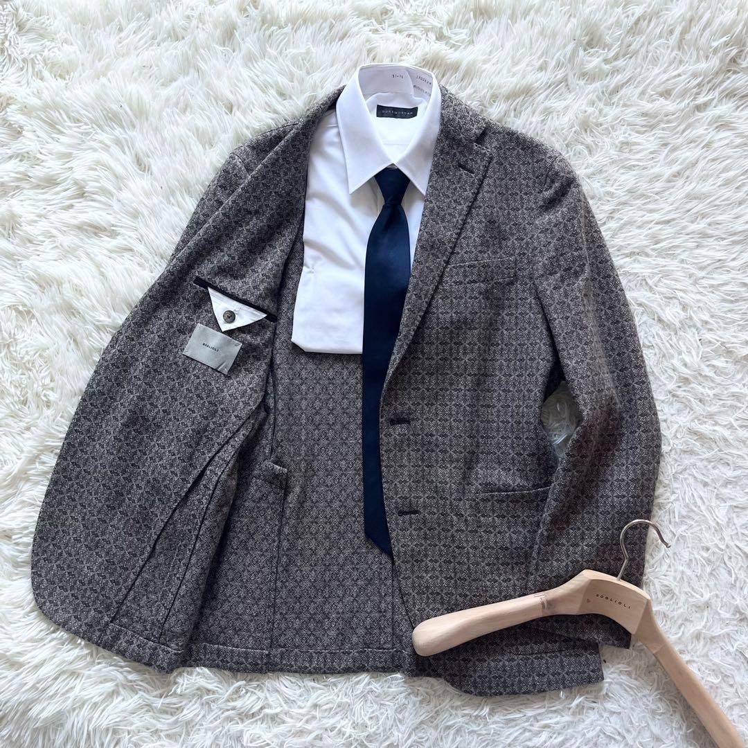 <極美品>BOGLIOLI dover 総柄 ブラウン ウール ジャケット 46