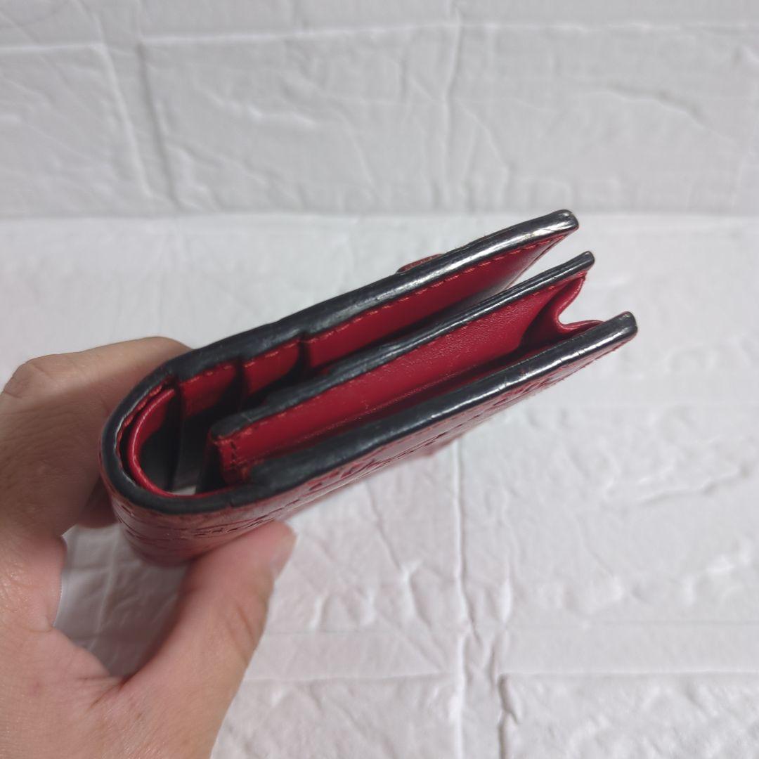 【美品】グッチ シマ コンパクト財布 赤 レザー リボン