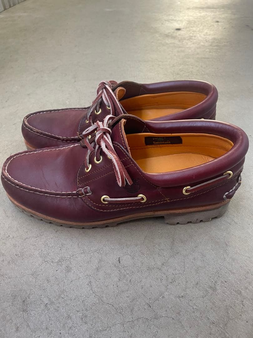 Timberland 3eyeバーガンディ レザー デッキシューズ