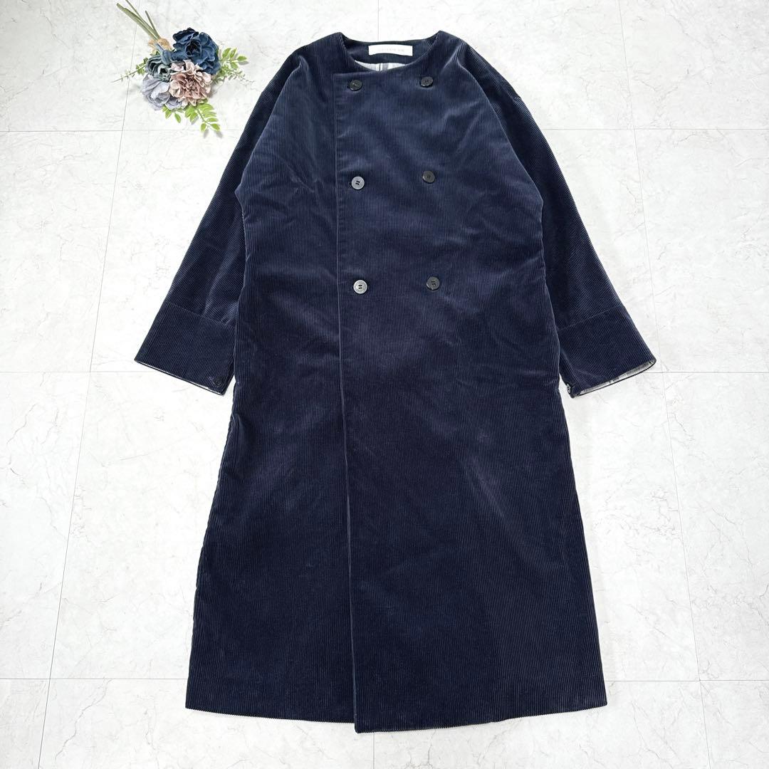 極美品☆GALERIE VIE　5万　コットンコーデュロイ　コート　ネイビー