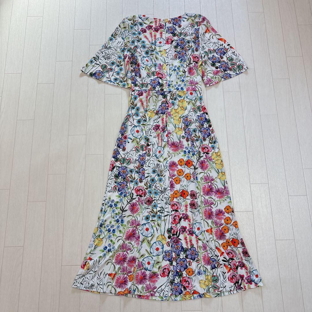 美品 kayme ケイミー 現行品 ストレッチジャージーギャザーワンピース 花柄