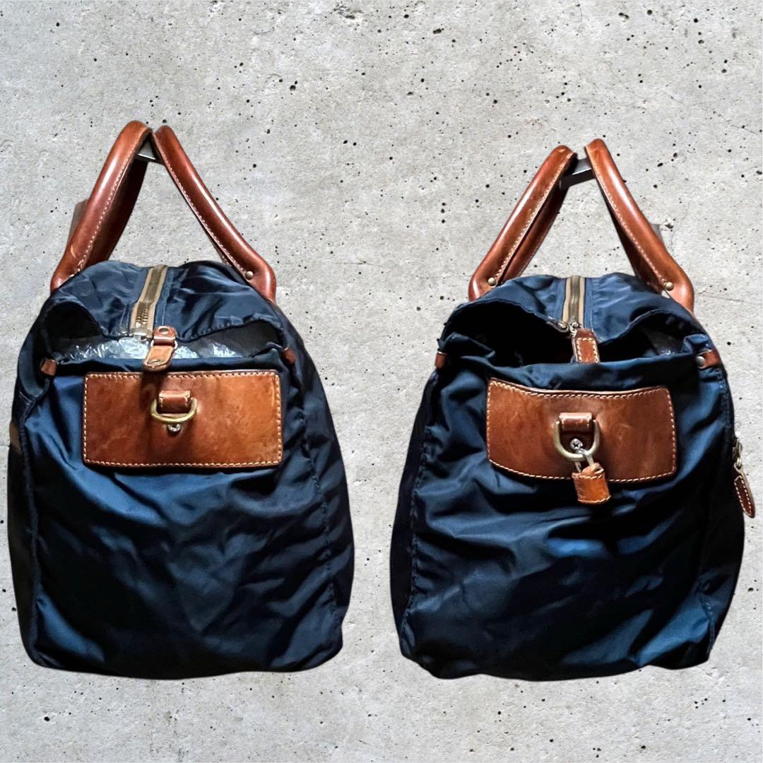 美品　フェリージ　ボストンバッグ　2way ナイロン　レザー　ネイビー　紺
