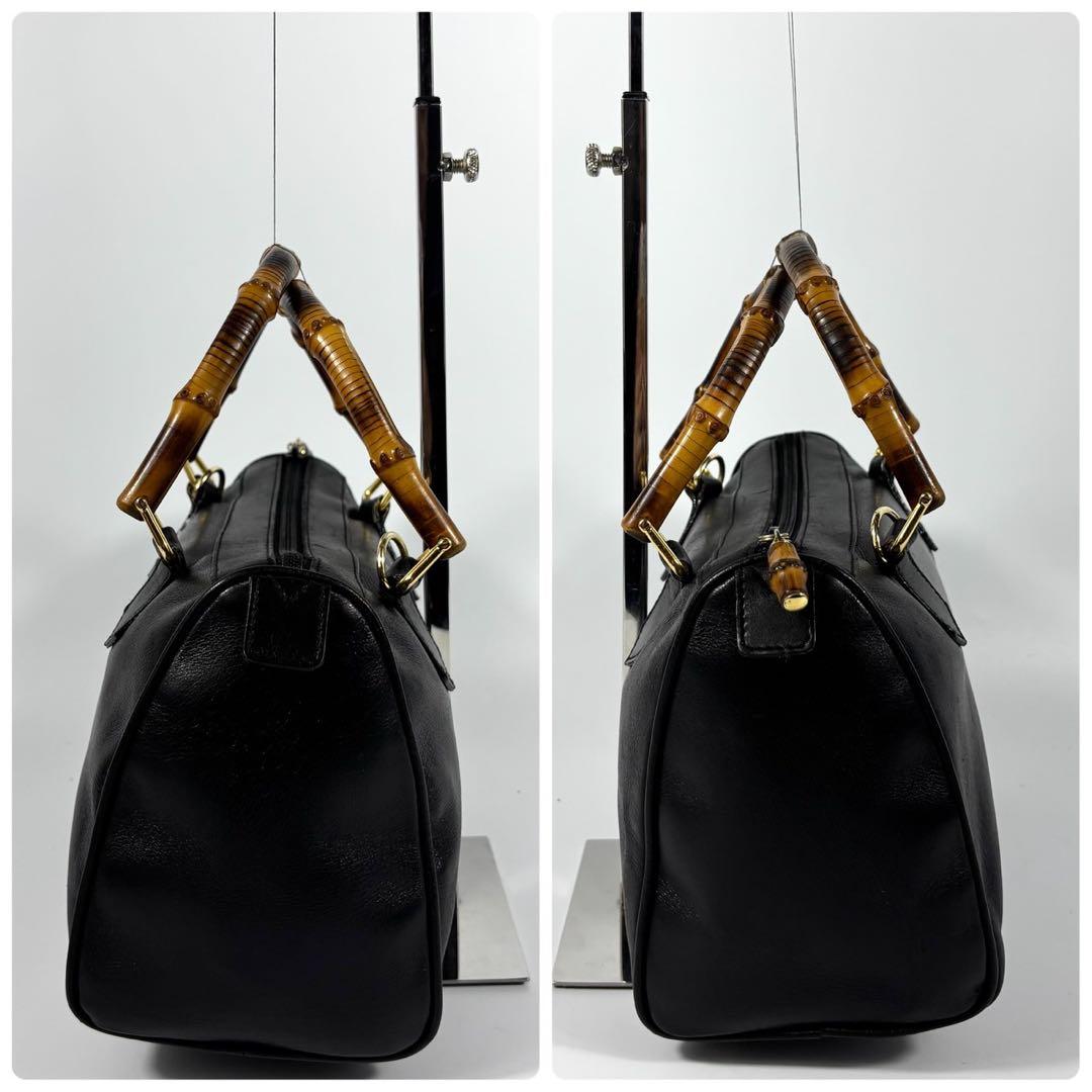✨極美品✨グッチ ハンドバッグ バンブー ゴールド金具 レザー ボストン 黒