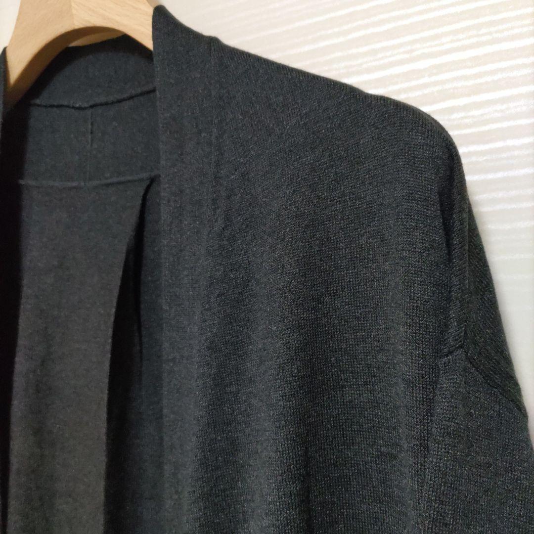 【未使用】ドレスハーセルフ　ロングカーディガン　シルク　チャコールグレー　M〜L