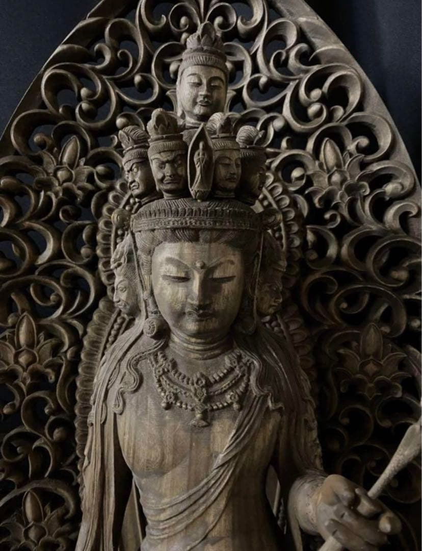 や*ん様 井波彫刻　特大型高91cm 　香樟材　時代彫刻　木彫仏教　十一面観音菩