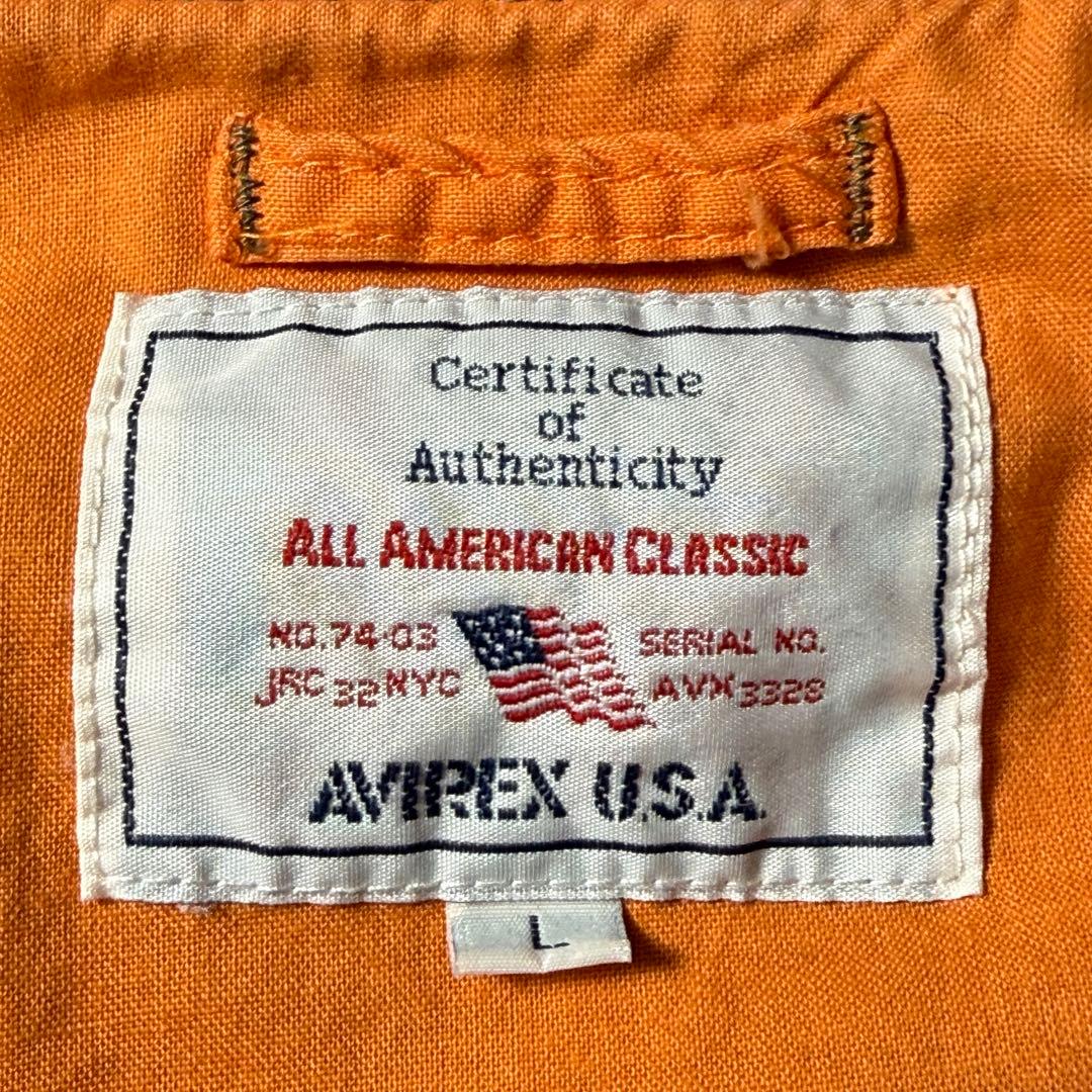 【良品】AVIREX L-2B コットン フライトジャケット 刺繍 L カーキ