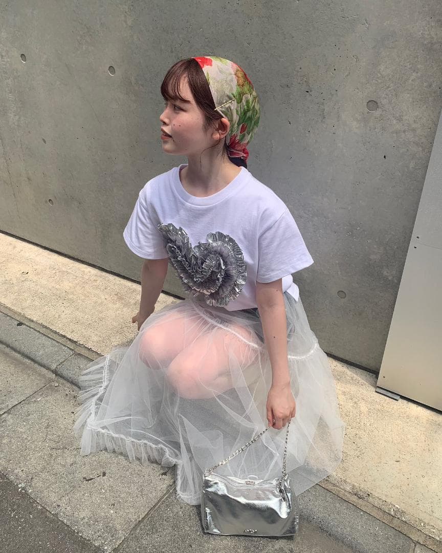 POPPY あさぎーにょ HEART TULLE T-SHIRT (WHITE)