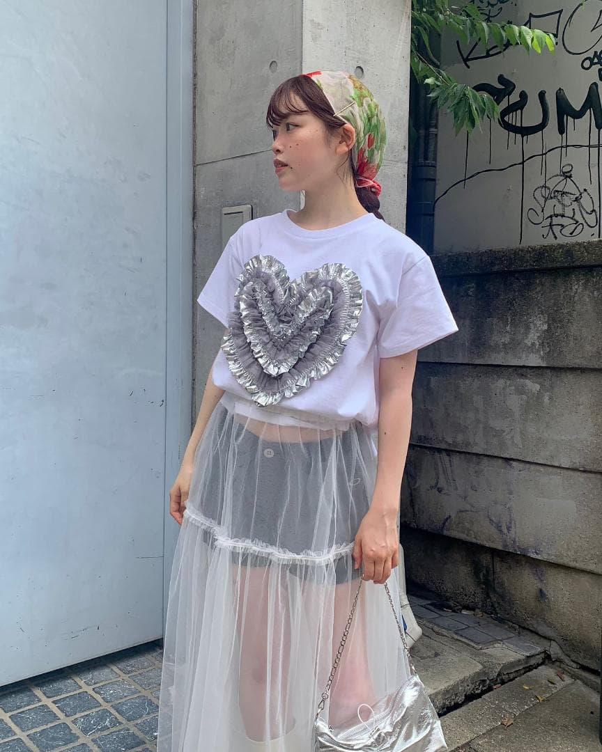 POPPY あさぎーにょ HEART TULLE T-SHIRT (WHITE)