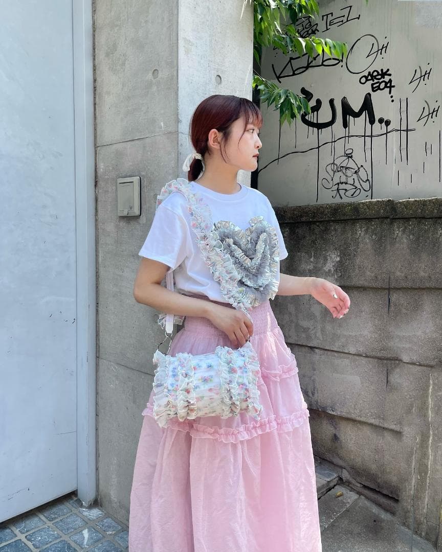 POPPY あさぎーにょ HEART TULLE T-SHIRT (WHITE)