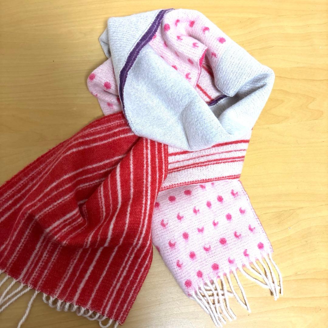ジョンストンズ　カシミヤ　マフラー銀座和光　ドット　ストライプ　国内正規品