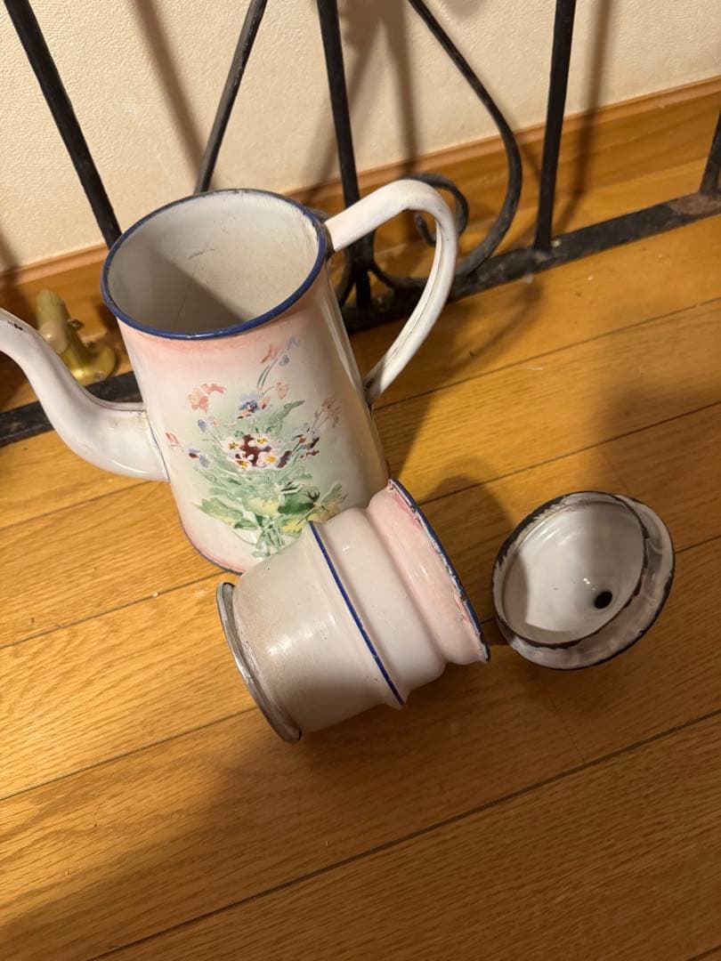 japy社 ホーロー勿忘草＊コーヒーポット ピンク アンティーク＊ブロカント