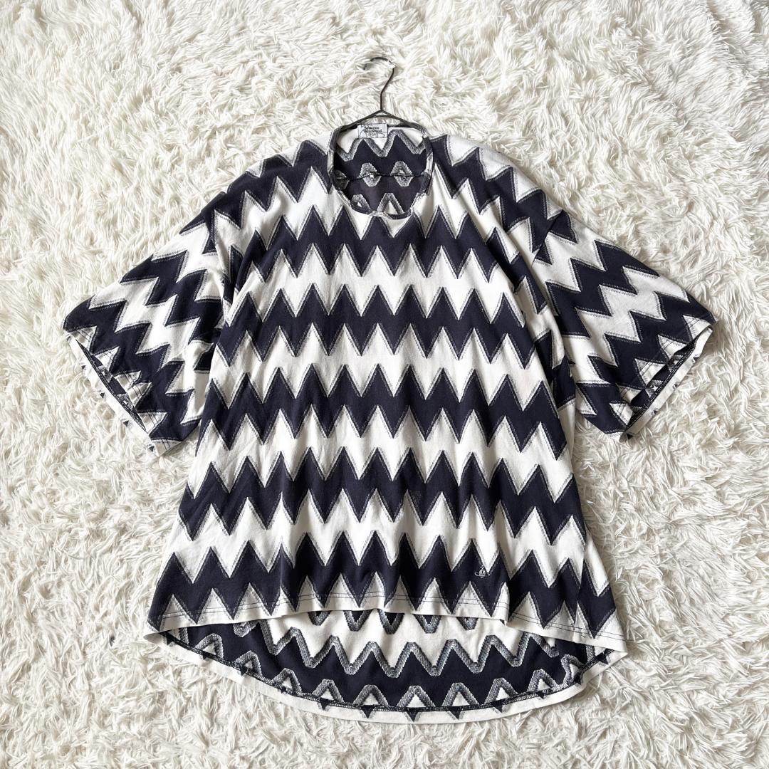 【レア】ヴィヴィアン ジグザグ柄ビッグTシャツ オーバーサイズ オーブ刺繍 白紺