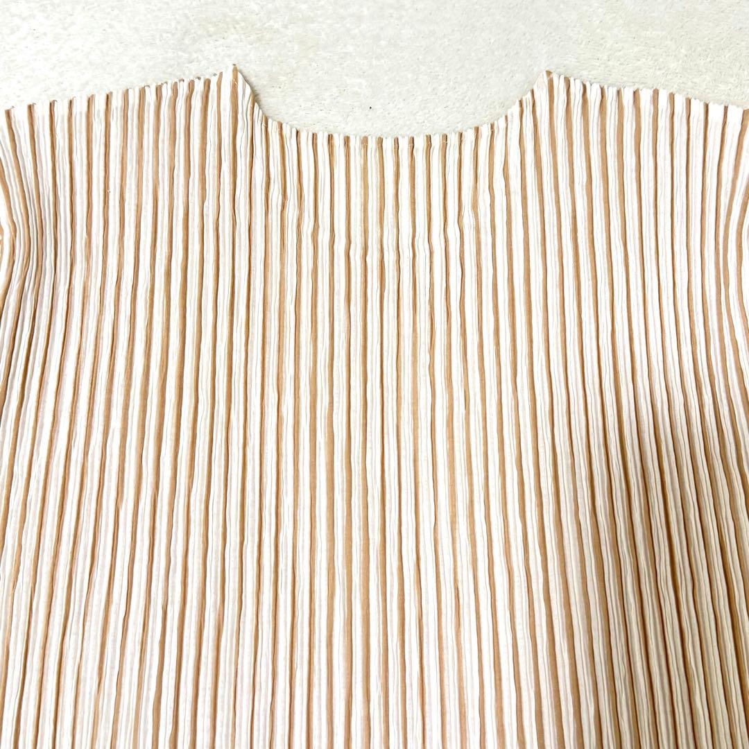 極美品✨ISSEY MIYAKE プリーツ　ストライプ　ブラウン　ホワイト　半袖